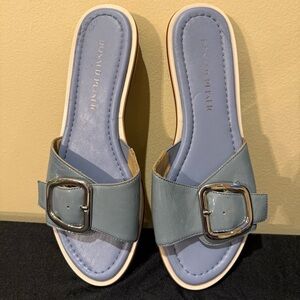 Donald Pliner Rini 26 Blue Patent Leather Buckle Slide Sandals Size 7.5